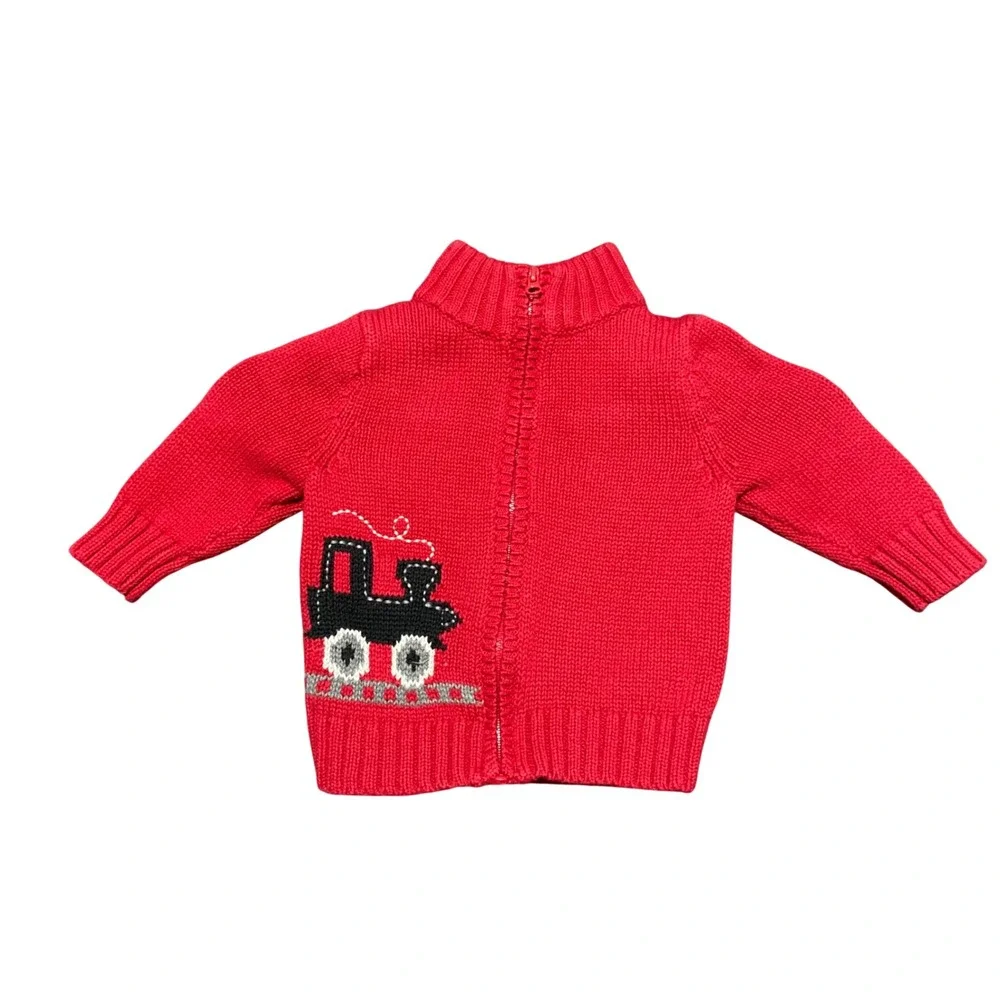 OshKosh B'gosh Baby‎ Red Train Knit Zip Up Cardigan Sweater 6 Months